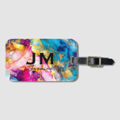 Chic gürtelfarbene Marmor Imitate Glitzer Monogram Gepäckanhänger (Vorderseite (Horizontal))