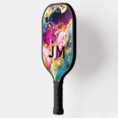 Chic gürtelfarbene Marmor Imitate Glitzer Monogram Pickleball Schläger (Links)