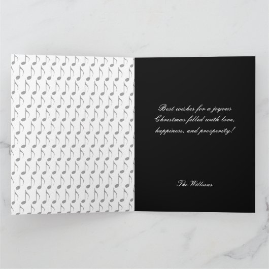 Chic Hahnentrittmuster Musical Notes Frohe Weihnac Karte (Innenseite)