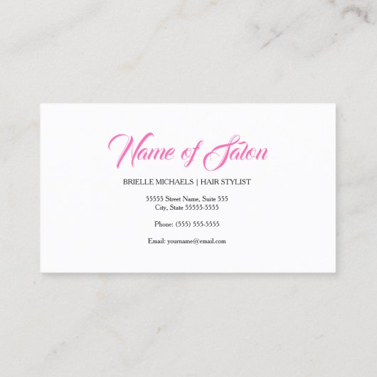 Chic Hair Salon Pink und Schwarz Frauenhaus Stylis Visitenkarte (Rückseite)