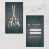Chic Hair Stylist Black Gold Schere Linen Damask Terminkarte (Vorne/Hinten)
