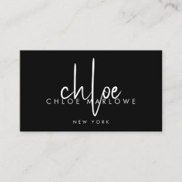 Chic Hair Stylist Minimalistisch Monogram Black Visitenkarte