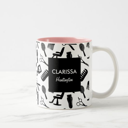 Chic Hair Stylist Pattern Individuelle Name Zweifarbige Tasse (Rechts)