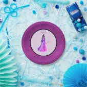 Chic Halloween Hexe auf Violett & Glitzer lila Pappteller (Party)