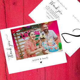 Chic Hand-Buchstaben Foto Geburtstagsparty Danke Postkarte