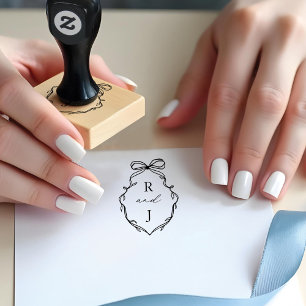 Chic Hand Draw Bow & Ribbon Monogram Wappen Gummistempel