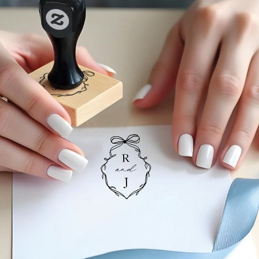 Chic Hand Draw Bow & Ribbon Monogram Wappen Gummistempel