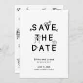 Chic Hand Drawn Black and White Wedding Save The Date (Vorne/Hinten)