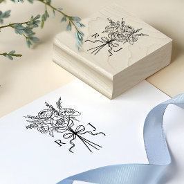 Chic Hand Drawn Bow & Floral Bouquet Monogramm Gummistempel