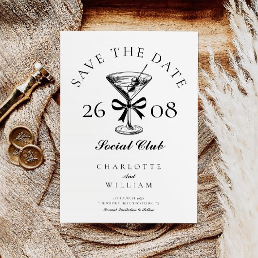 Chic Hand Drawn Martini Retro Save The Date