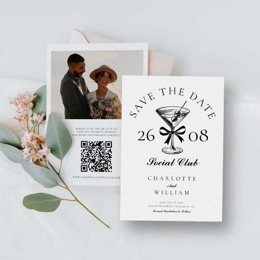 Chic Hand Drawn Martini Retro Save The Date