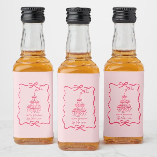 Chic Hand Drawn Pink Champagne Tower Birthday Alkoholflaschenetikett (Flaschen)