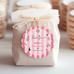 Chic Hand Drawn Pink Stripe Brautparty Geschenkanhänger