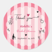 Chic Hand Drawn Pink Stripe Brautparty Runder Aufkleber (Vorderseite)