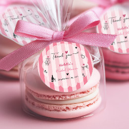 Chic Hand Drawn Pink Stripe Brautparty Runder Aufkleber