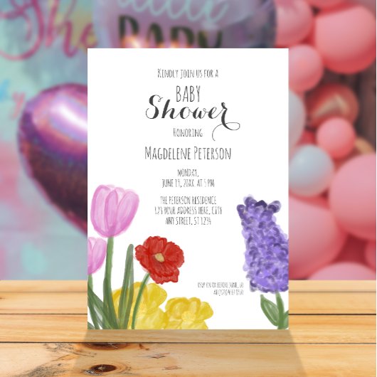 Chic Hand Gezeichnet BläserBaby-Dusche Wasserfarbe Einladung