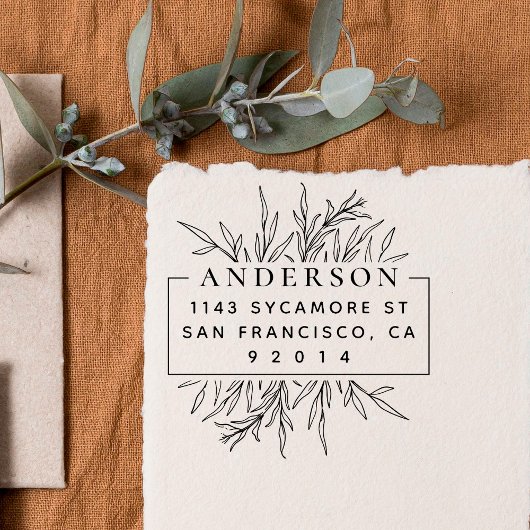 Chic Hand gezeichnet Blätter Name Rücksendeadresse Gummistempel