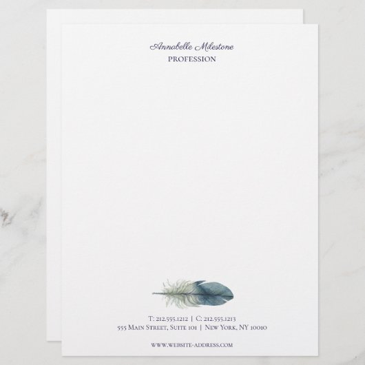 Chic Hand gezeichnet blau graue Aquarellfeder V2 Briefkopf (Vorne/Hinten)