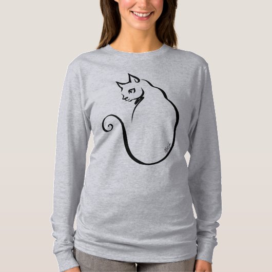 Chic-Hand gezeichnete Katze Flowy weg vom T-Shirt (Vorderseite)