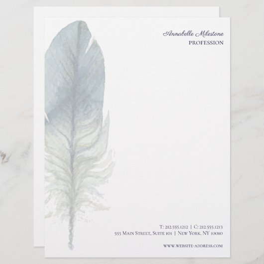 Chic Hand Graublauer Wasserfarbenfeder V3 Briefkopf (Vorne/Hinten)