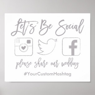 Chic Hand Letding Wedding Hashtag Gray Sign Poster