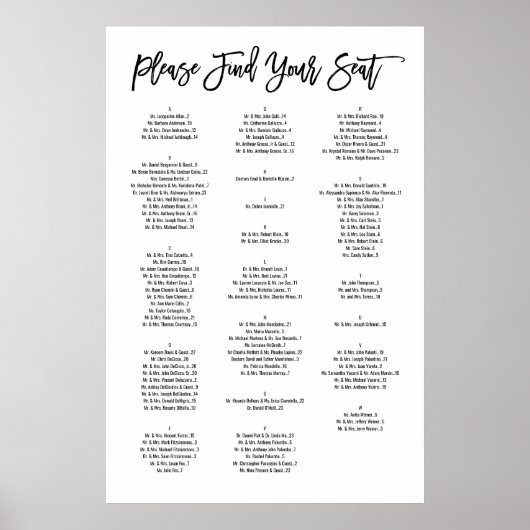 Chic Hand Letted Alphabetitic Seekarte Poster (Vorne)