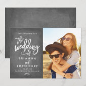 Chic Hand Letted Chalkboard Save the Date Foto (Vorne/Hinten)