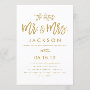 Chic Hand Letted Gold Engagement Party Einladung