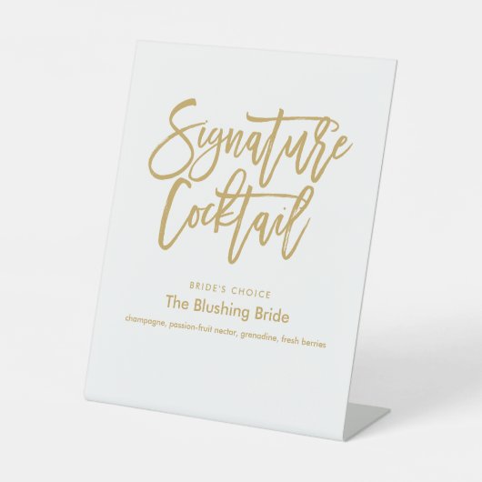 Chic Hand Letted Gold Signature Cocktail Menü Pe Sockelschild (Vorderseite)