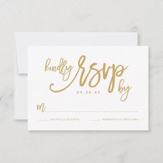 Chic Hand Letted Gold Wedding RSVP Card (Vorderseite)