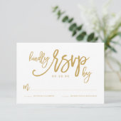 Chic Hand Letted Gold Wedding RSVP Card Karte (Stehend Vorderseite)