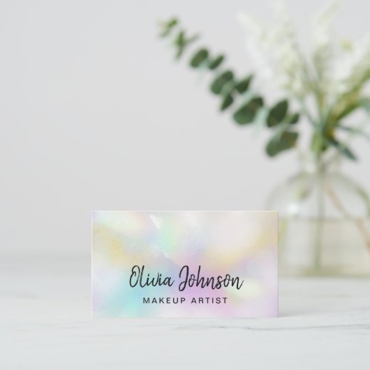 Chic Hand Letted Holographic Opal Business Card Visitenkarte (Stehend Vorderseite)