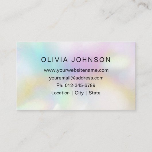 Chic Hand Letted Holographic Opal Business Card Visitenkarte (Rückseite)