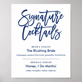 Chic Hand Letted Navy Signature Cocktails Menü Poster