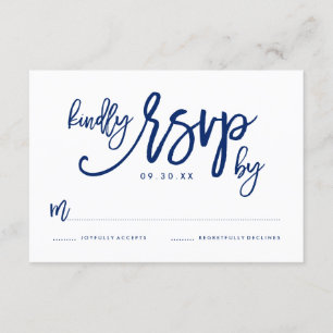 Chic Hand Letted Navy Wedding RSVP Card Karte