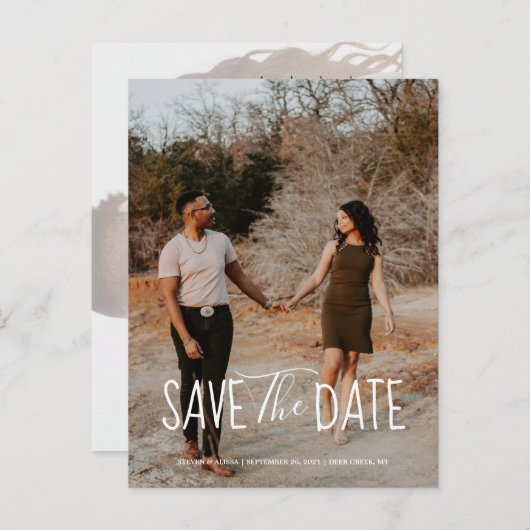 Chic Hand Letted Save the Date Einladungspostkarte (Vorne/Hinten)