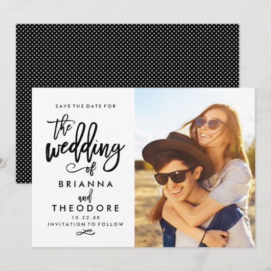 Chic Hand Letted Save the Date Foto (Vorne/Hinten)