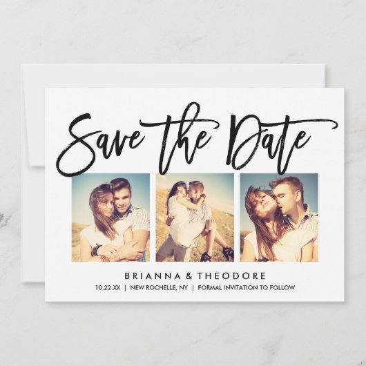 Chic Hand Letted Save the Date Foto Collage (Vorderseite)