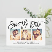 Chic Hand Letted Save the Date Foto Collage (Stehend Vorderseite)