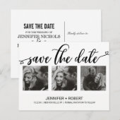 Chic Hand Letted Save the Date Foto Collage Ankündigungspostkarte (Vorne/Hinten)