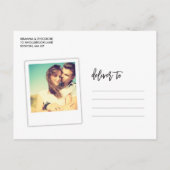 Chic Hand Letted Save the Date Foto Collage Ankündigungspostkarte (Rückseite)