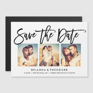 Chic Hand Letted Save the Date Foto Collage Magneteinladung