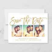 Chic Hand Letted Save the Date Foto Collage Magneteinladung (Vorderseite)