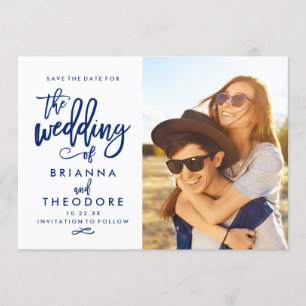 Chic Hand Letted Save the Date Foto Navy
