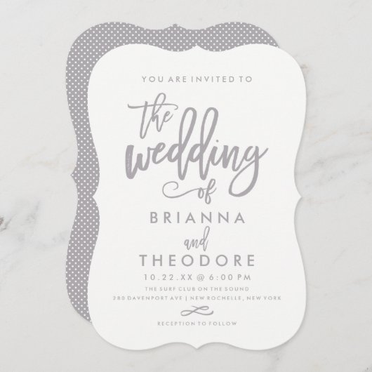 Chic Hand Letted Silver Wedding Einladung (Vorne/Hinten)