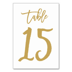 Chic Hand Letted Tischnummer Gold   Tabelle 15