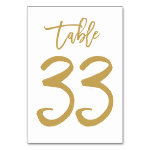 Chic Hand Letted Tischnummer Gold   Tabelle 33