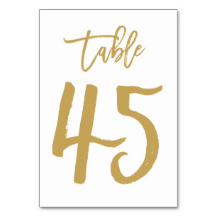 Chic Hand Letted Tischnummer Gold   Tabelle 45