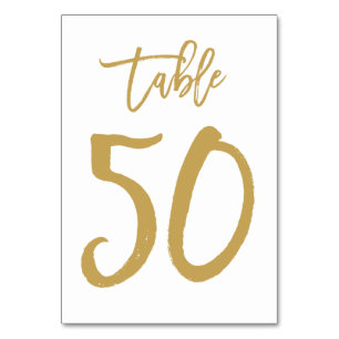 Chic Hand Letted Tischnummer Gold   Tabelle 50