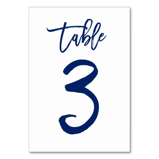Chic Hand Letted Tischnummer Navy | Tabelle 3 (Vorderseite)
